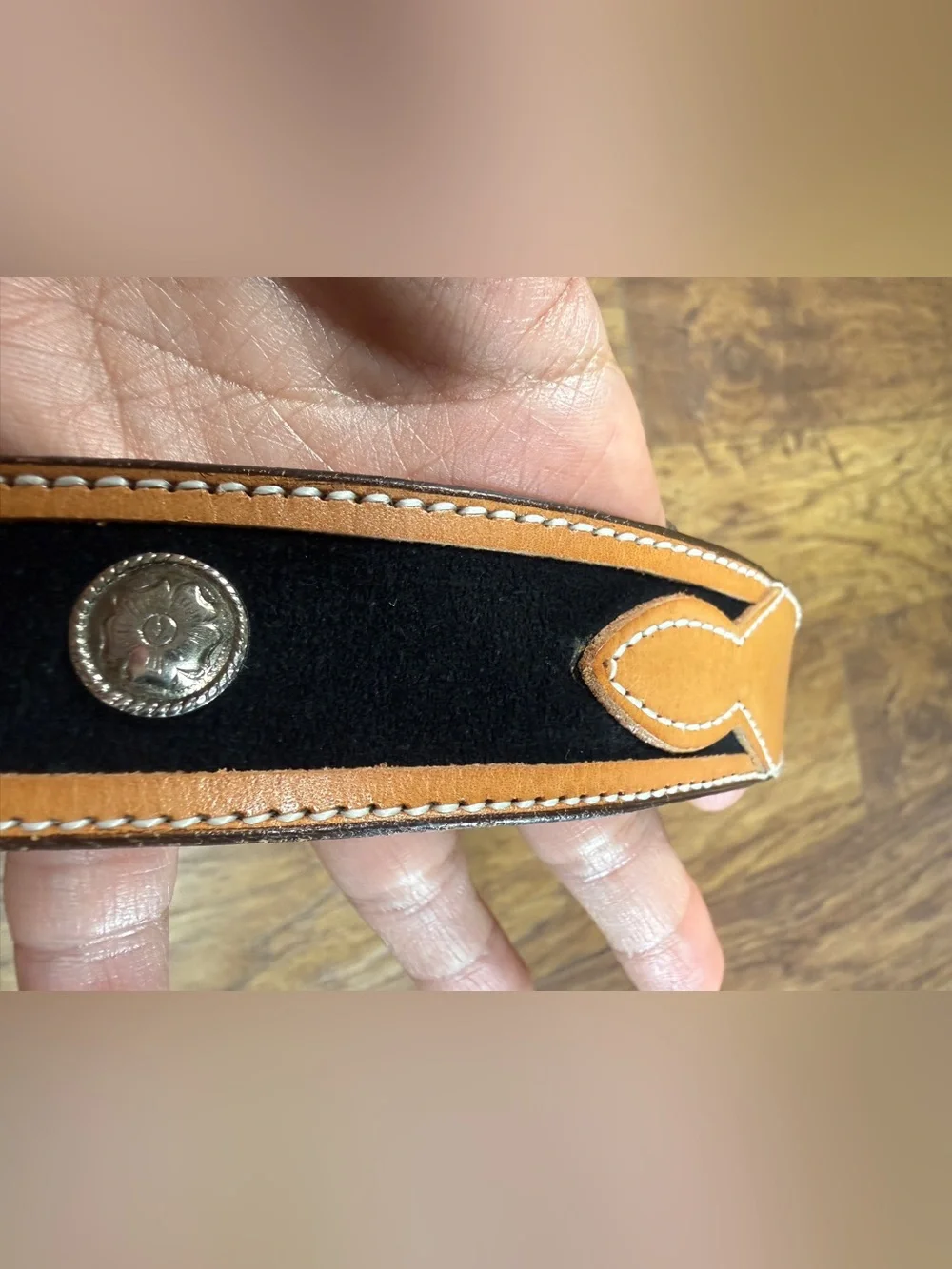 Circle Y Handmade Leather Belt Size 30 Black Suede Western Cowboy Belt